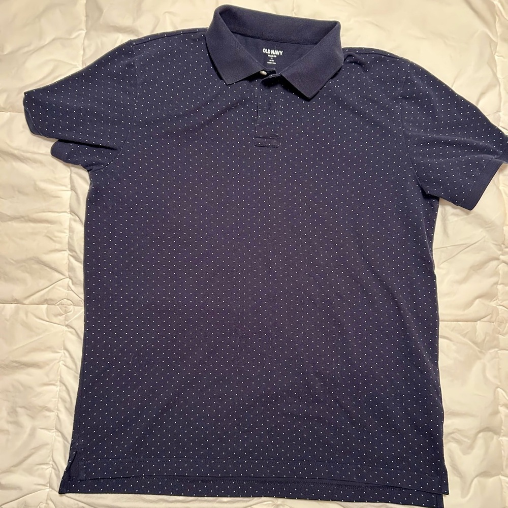 Old Navy Men's Dark Blue Polo with Dots